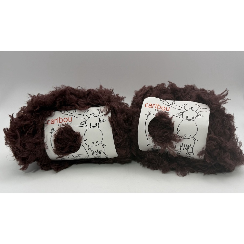 HiKoo Caribou Yarn Brown Color 065 Lot 05 100% Nylon Fur Knitting 2 Skein Lot